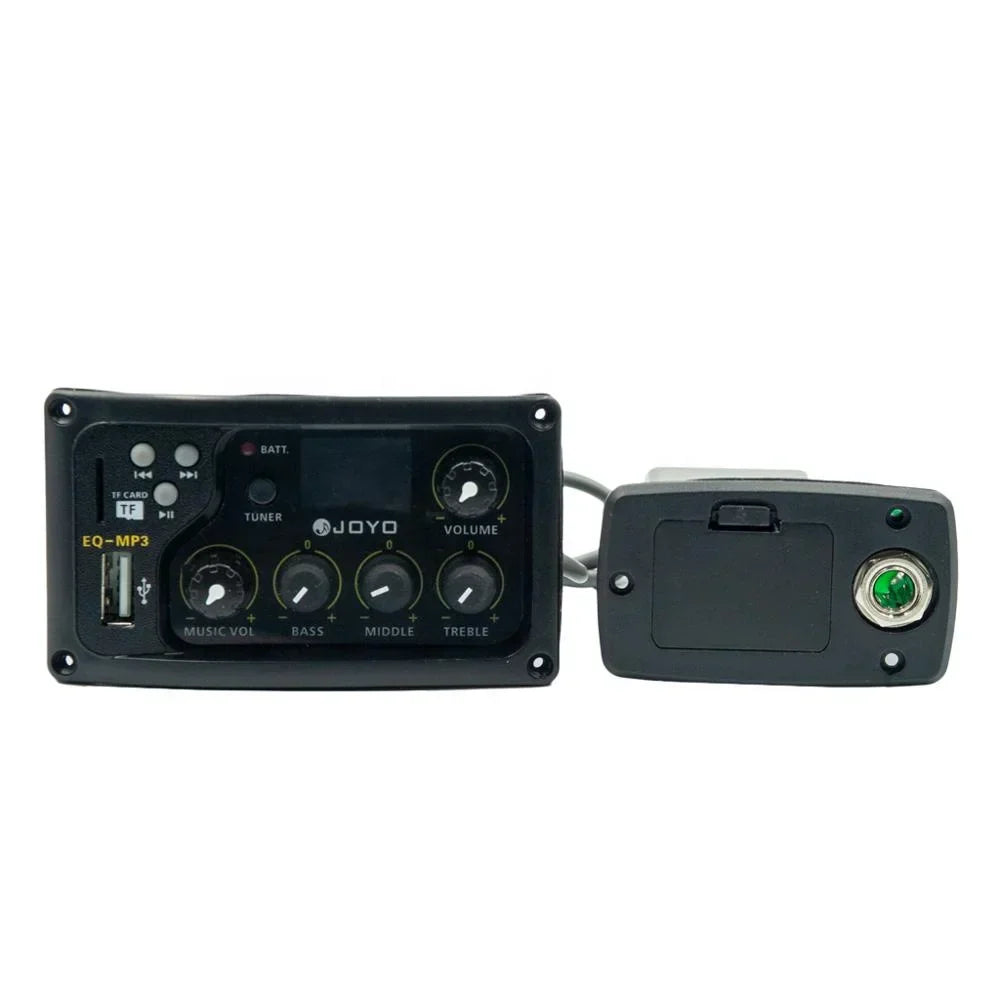 Black joyo eq-mp3 band captador lcd display with volume bass middle treble knobs and usb port function guitar accessories