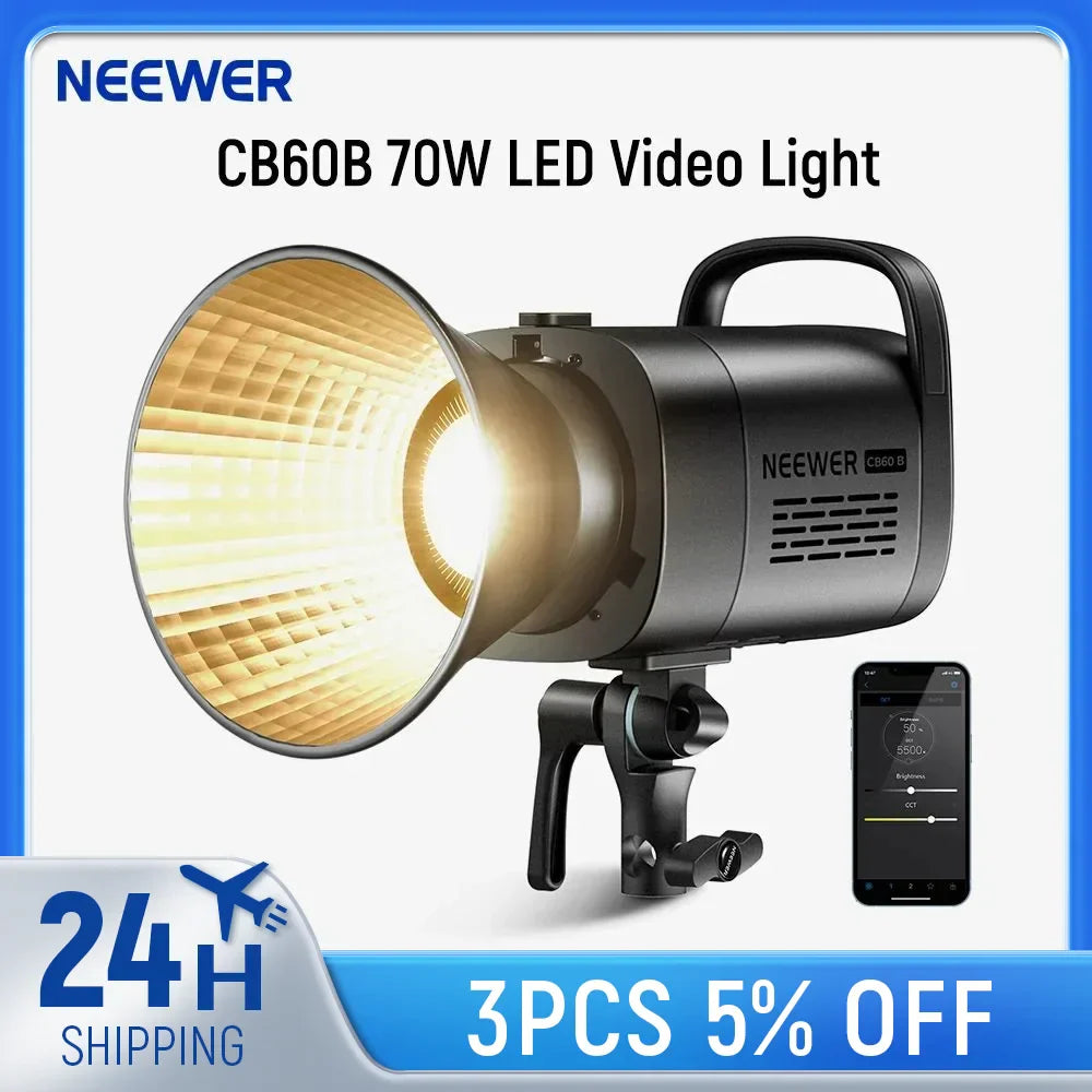 Black neewer cb60b 70w led video light with gold reflective bowl and adjustable stand for bowens mount continuous photograpny video recording