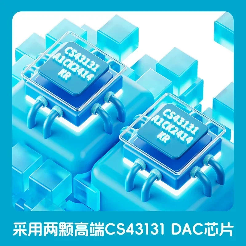 Two blue cs43131 dac chips with white labeling and metallic leads inside fiio snowsky echo mini wireless player walkman 8gb custom