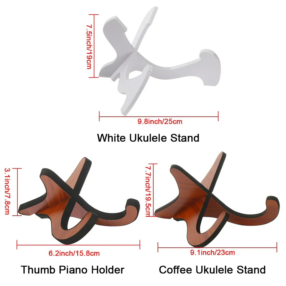 White foldable holder musical ukulele stand with sleek minimalist design and smooth plastic finish for strings vertical display guitar stand