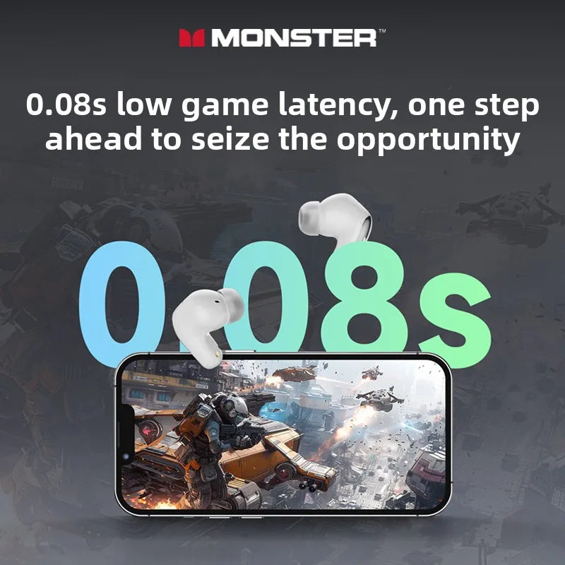 White monster mqt52 tws wireless bluetooth 5.4 headset hifi stereo earbuds with talking noise canceling for music gaming