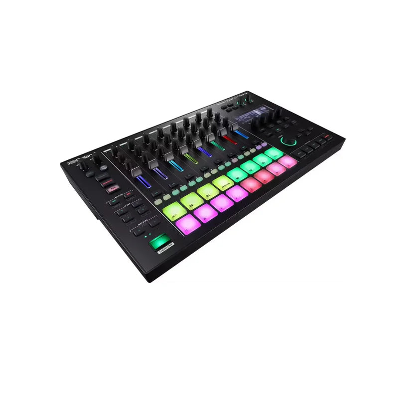 Black novation launchpad pro with colorful illuminated pads and knobs for professional music production workstation use