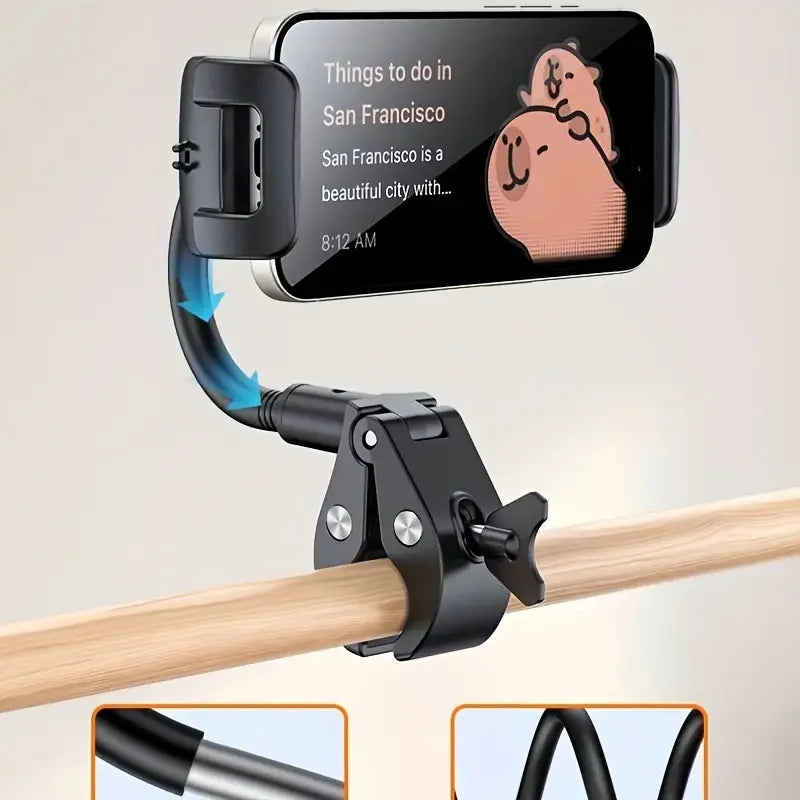 Black adjustable tablet holder phone with flexible arm and clamp for music stand tablet and tablet mic stand mounting