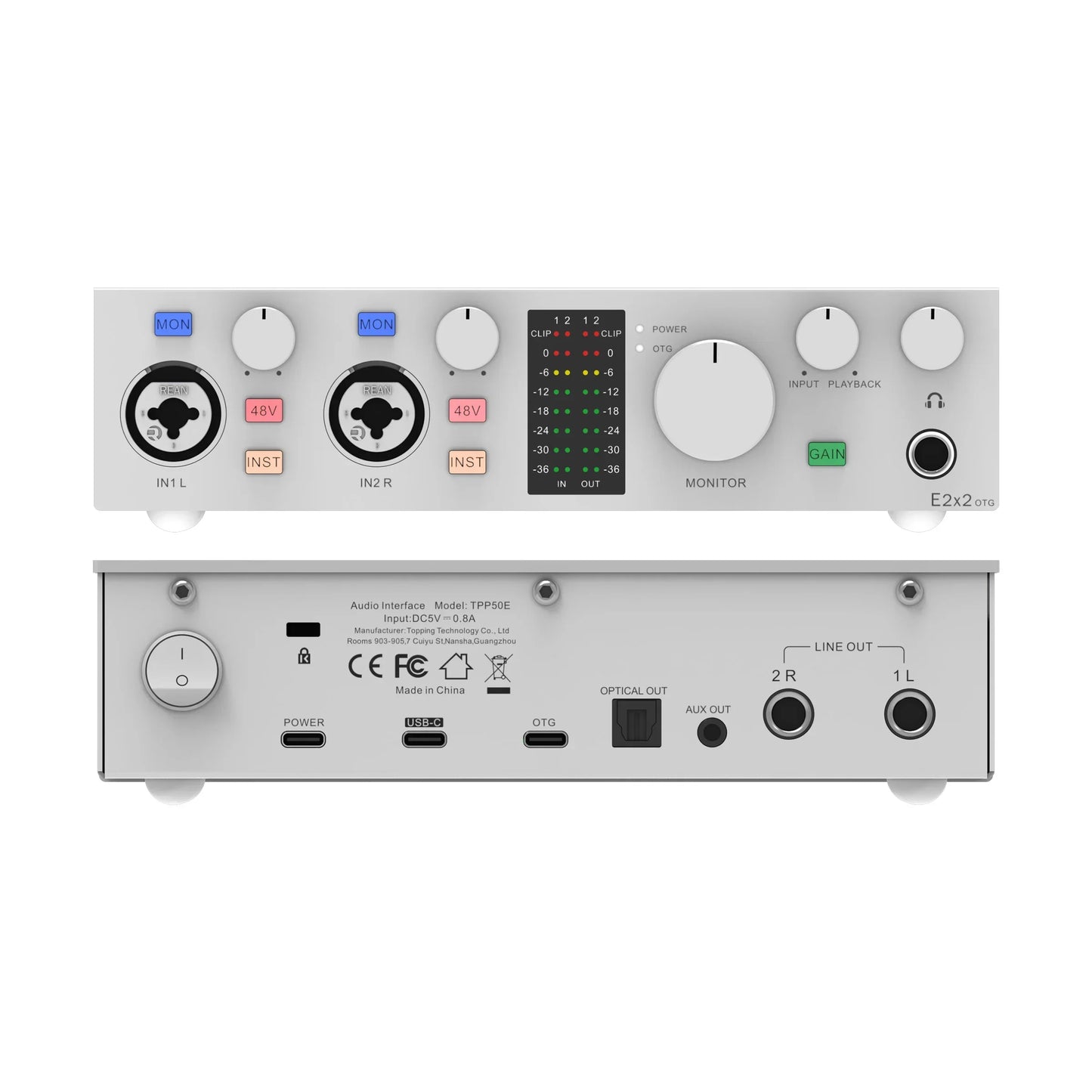 Silver tascam tpp50e audio interface showcasing the topping e2x2 otg professional with spdif output expansion ports