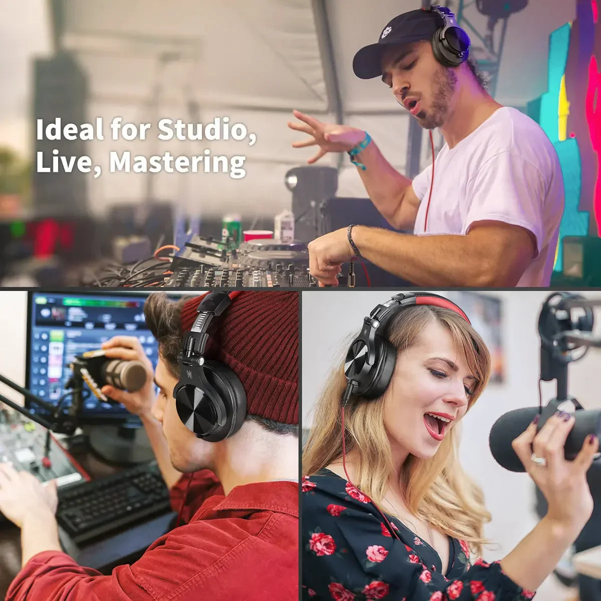 Oneodio A71 wired black over ear monitor headphones with red accents offer balanced sound and maximum comfort for studio use