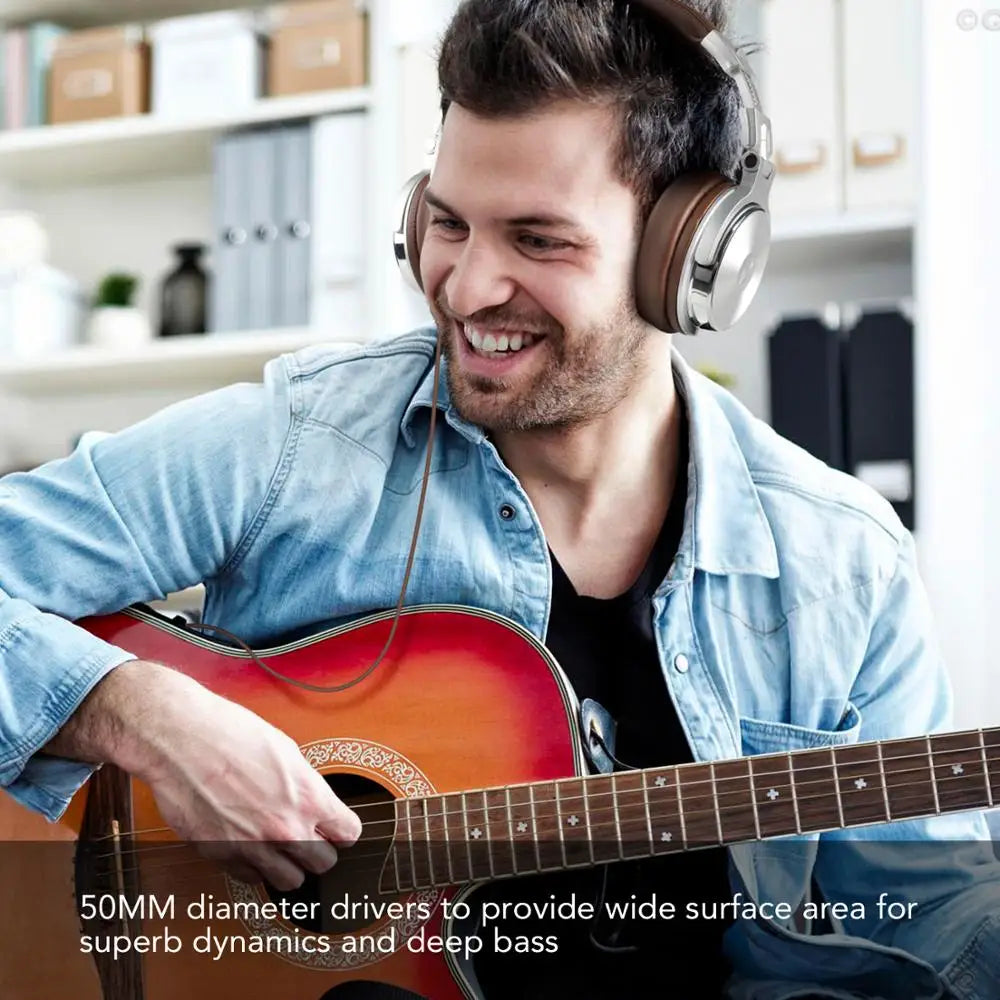 Silver and brown oneodio pro 30 studio dj headphones with padded headband wired earphones hifi foldable gaming headset