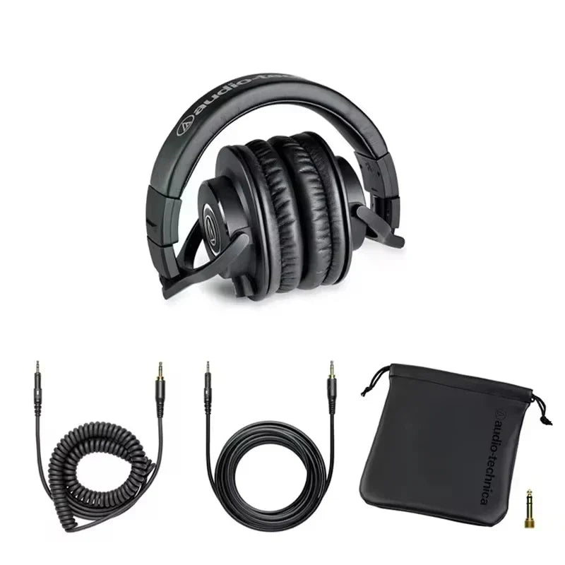 Black original audio technica ath m50x hifi headphones with padded earcups and foldable design for professional monitoring