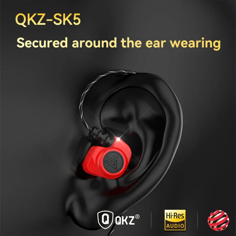 Red qkz-sk5 in-ear headphones with mic noise reduction black cable ergonomic design for game music sports fashion design