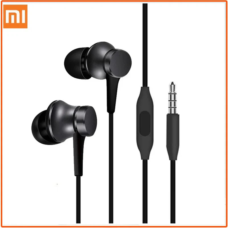 Original black xiaomi headset mi piston 3 in-ear wire control earphone with metallic finish and music stereo mic for huawei xiaomi smartphone