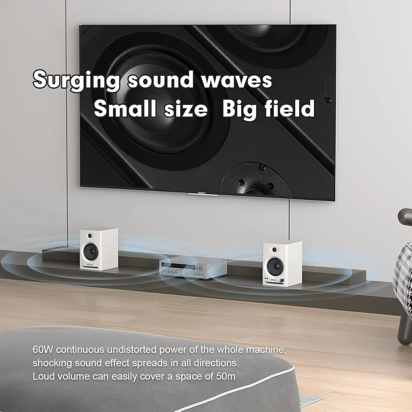 White cube-shaped ortizan audio bookshelf active speakers with black drivers silver accents usb dac hifi trs balanced input