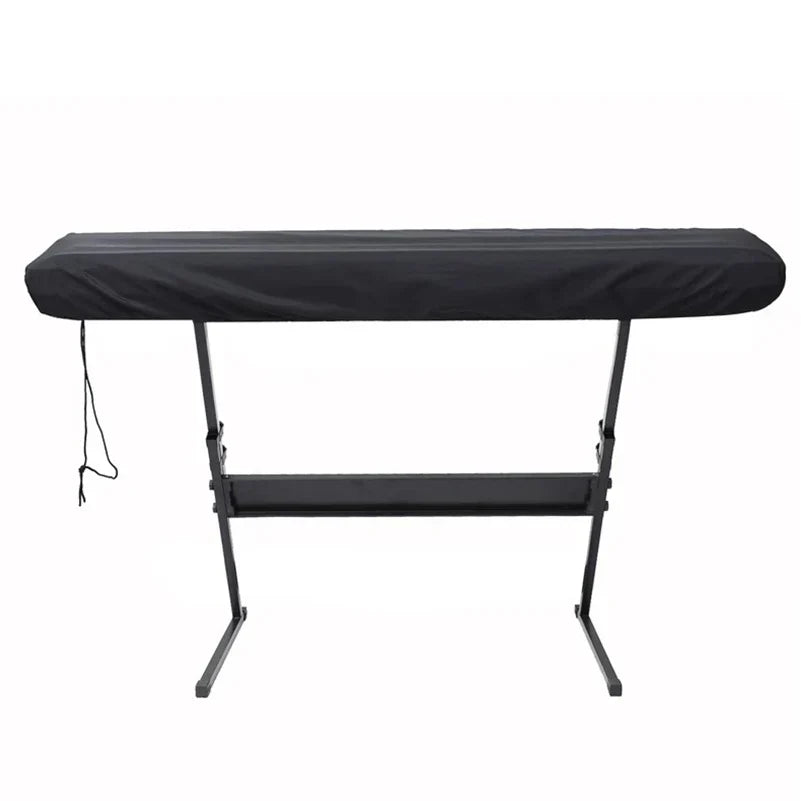 Black fabric piano keyboard cover with drawstring closure for digital electric pianos 61 and 88 keys protector
