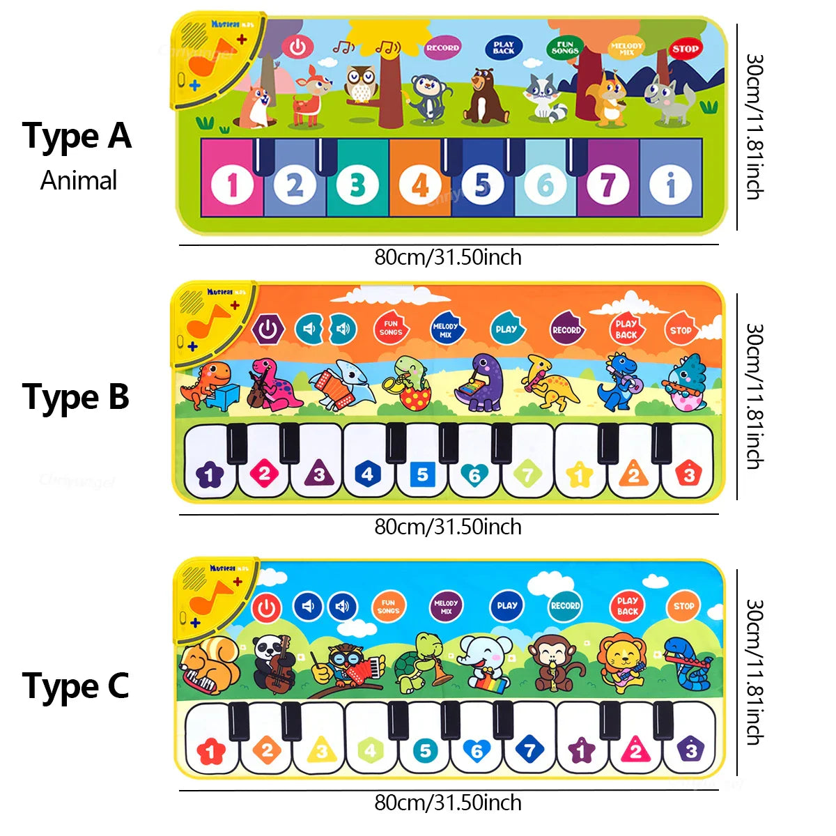 Colorful piano mat for kids featuring animal-themed buttons and playful characters as a keyboard dance mat for baby fitness play