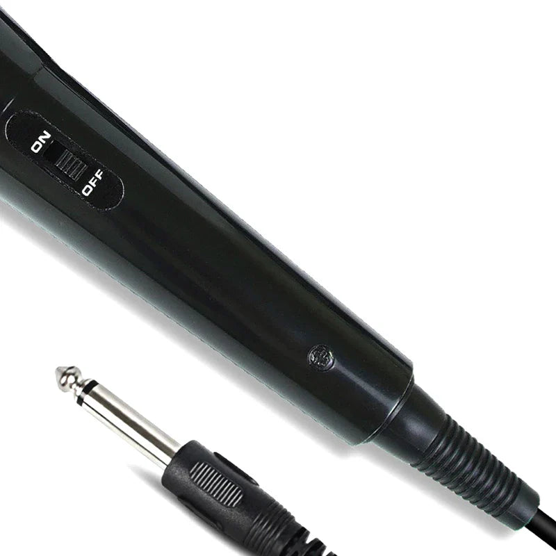 Black handheld electric hair straightener with glossy finish and attached 1/4-inch plug for ktv karaoke mini microphone use