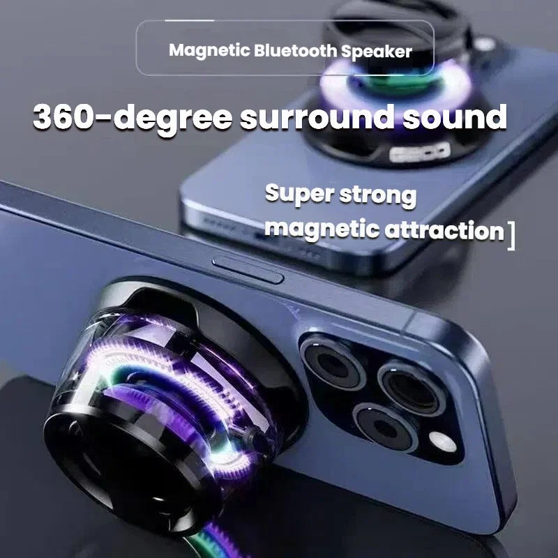 Black portable bluetooth speaker hecate g200 with glowing purple and green led rgb lighting and magnetic design