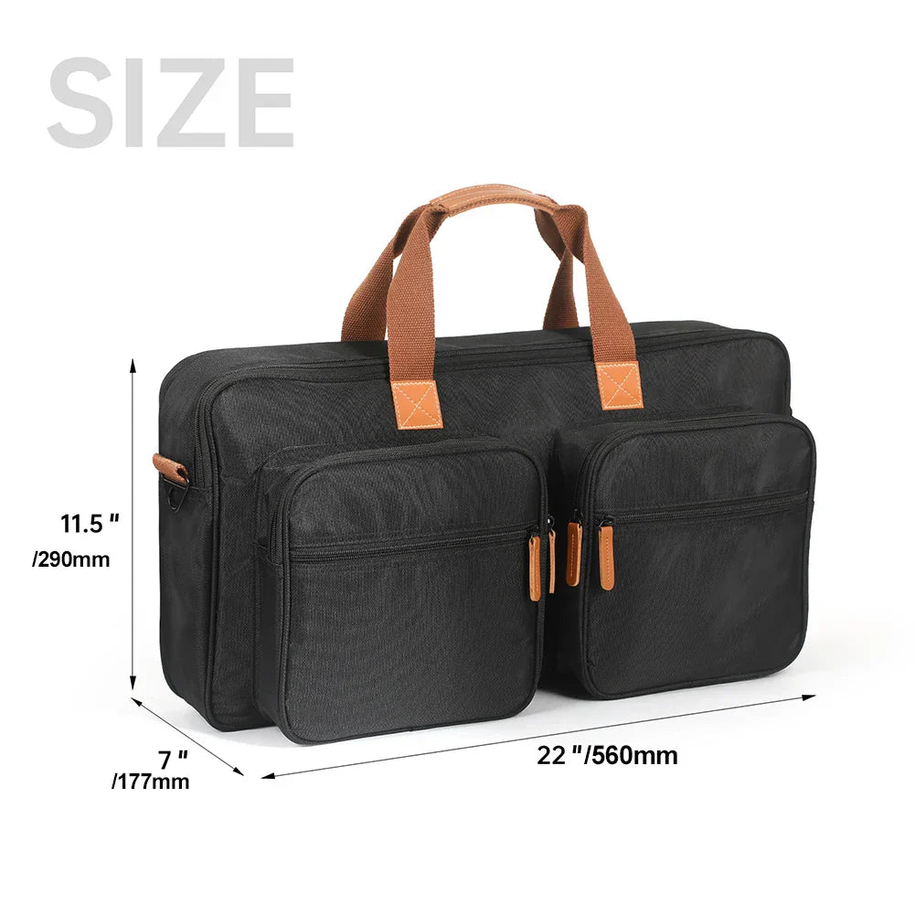 Black canvas duffel bag with tan leather handles for dustproof dj turntables carrying case for pioneer dj ddj-flx4 and ddj-rev1