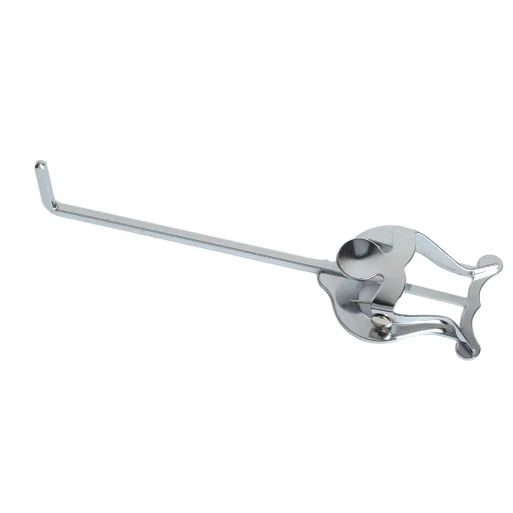 Chrome-finished metal violin bow holder with sleek curved design as part of a portable metal trumpet marching lyre clamp
