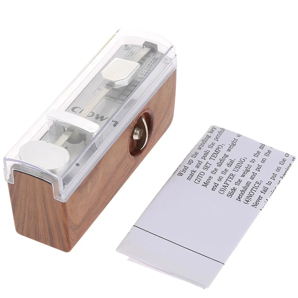 Wooden portable mini mechanical metronome with clear cover silver gears for piano guitar violin and chinese zither use