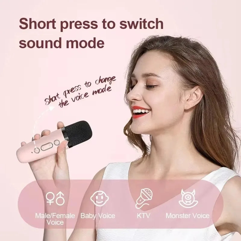 Pink handheld wireless dual microphone with black foam windscreen and silver buttons for karaoke machine homektv bluetooth speaker hifi
