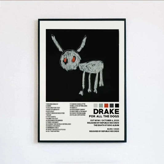Black-framed canvas painting of a stylized ant with red eyes on black background for living room wall art decor