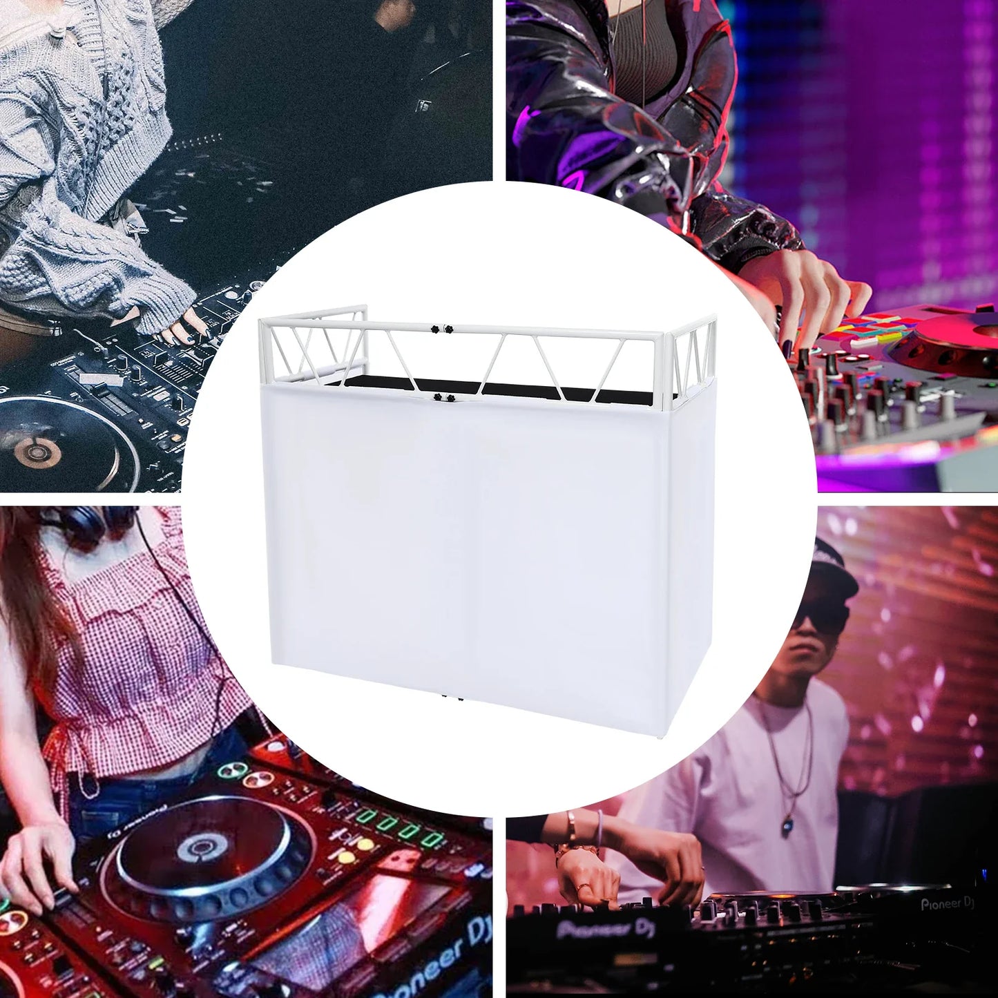 White rectangular dj equipment stand heavy with metal frame and oxford cloth cover for stage studio events