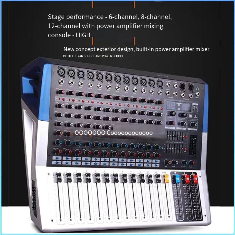 Blue and white professional 6 8 12 channel dj sound audio mixer bluetooth recording mixing console with amplifier