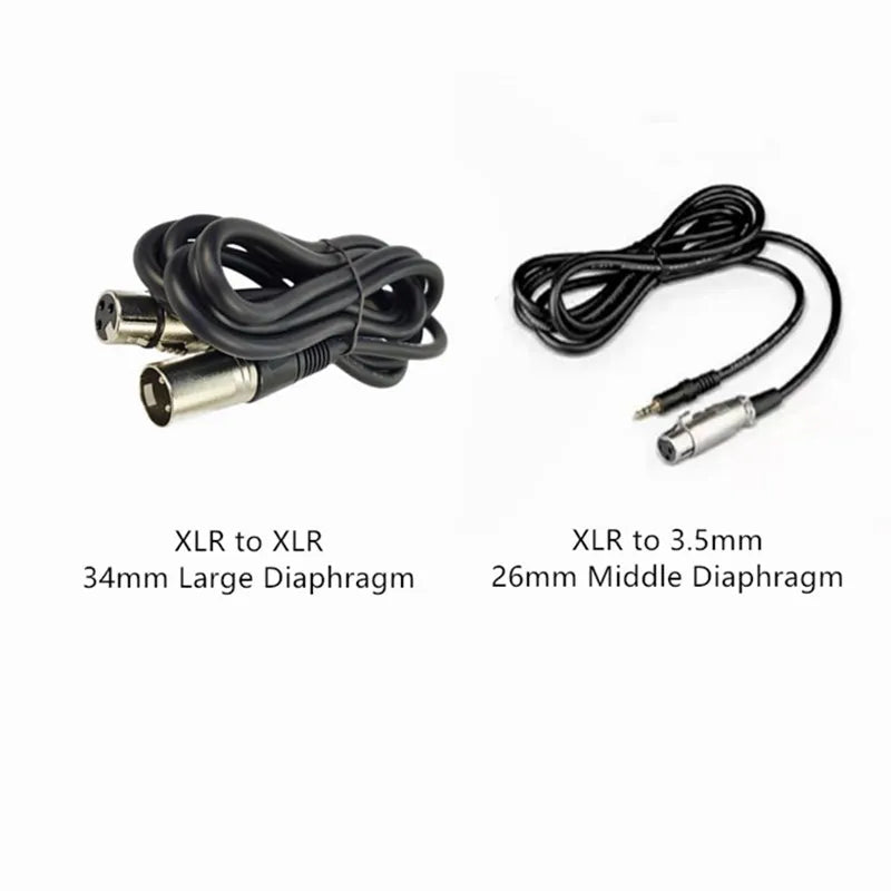 Black coiled audio cables with metallic xlr connectors for professional condenser microphone laptop computer mic karaoke singing streaming