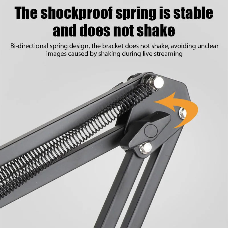 Black metal shockproof spring arm with bi-directional design for stable support in flexible desktop microphone stand