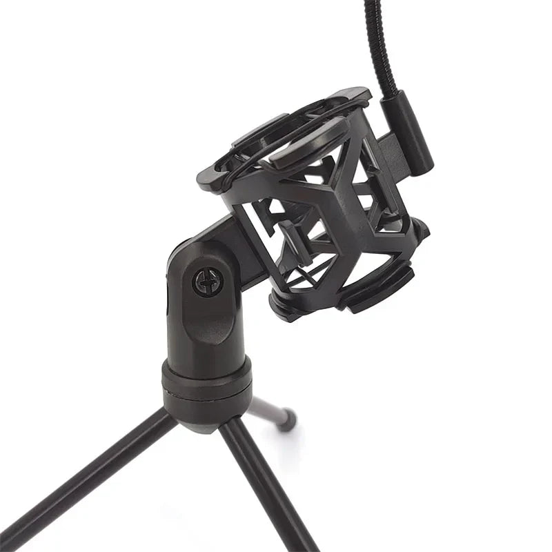 Black plastic professional microphone desktop stand with adjustable shockproof tripod and table microphone holder design