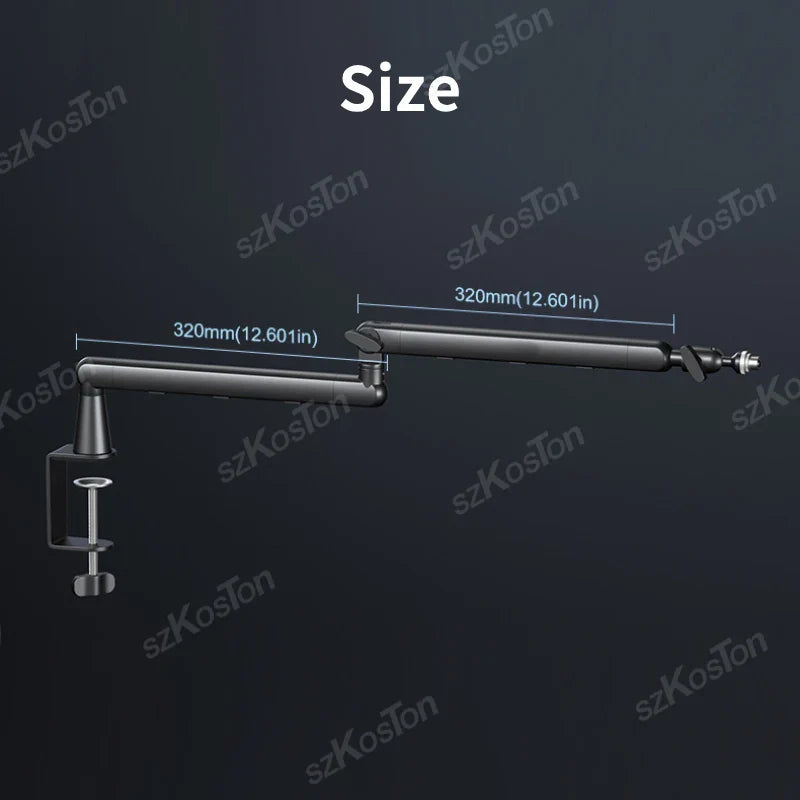 Black metal desk-mounted professional studio low profile mic arm with extended riser cable for sm7b mv7 am8