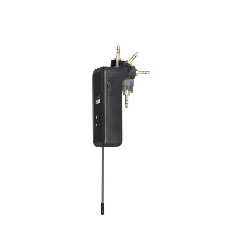 Black professional wireless bluetooth lavalier microphone transmitter with suppression uhf dual-channel and extendable antenna