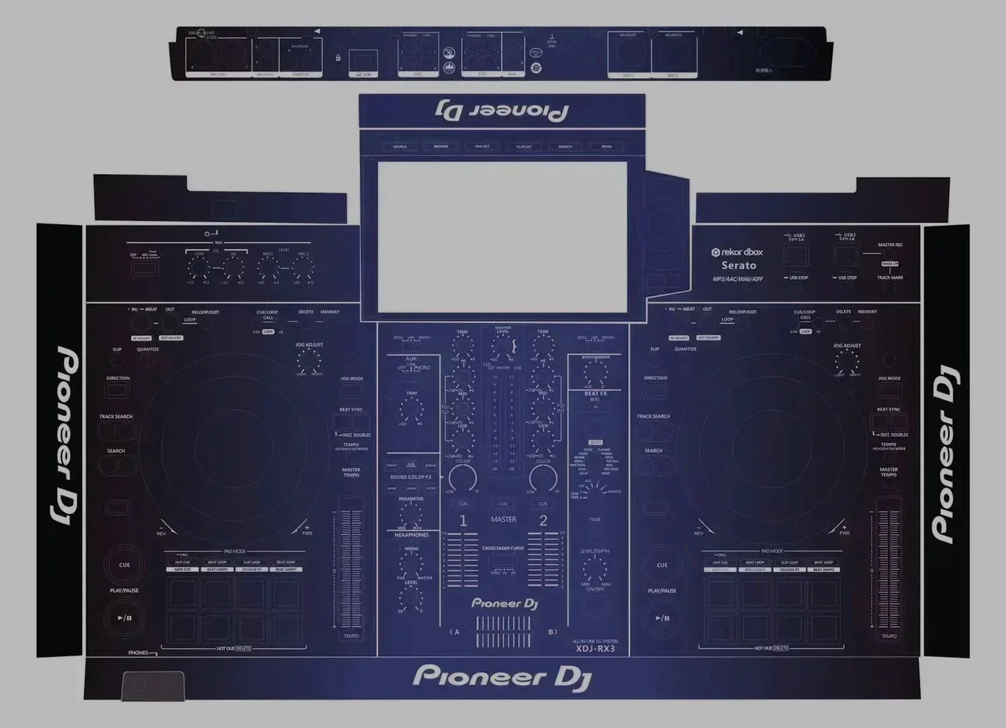 Protective sticker pioneer for xdj-rx3 all-in-one dj controller with pvc film full surfing protection and serato interface design
