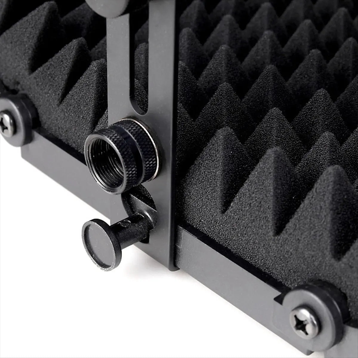 Black foam acoustic soundproof cover microphone panel with metal bracket and threaded knob for recording studio windproof use
