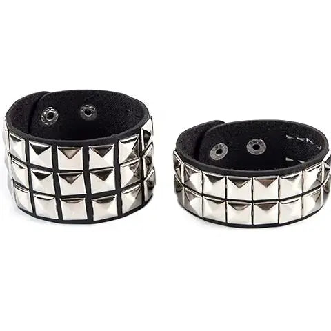 Black leather gothic nail bracelet with silver pyramid studs featuring bracelet rivets casual for couple bracelet party gift