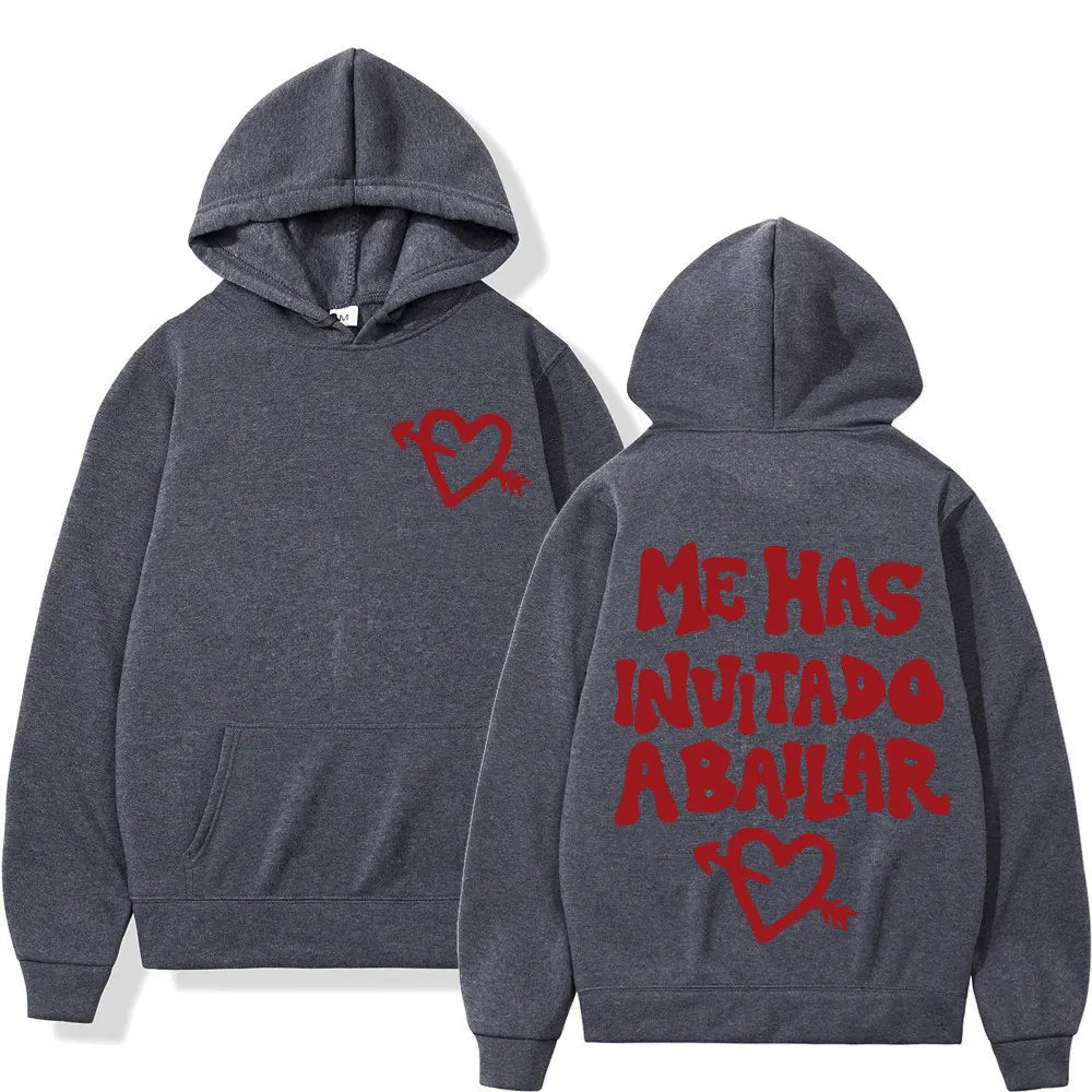 Dark gray rapper dani fernandez harajuku hoodie with bold red graffiti text and heart graphics punk sportswear autumn style