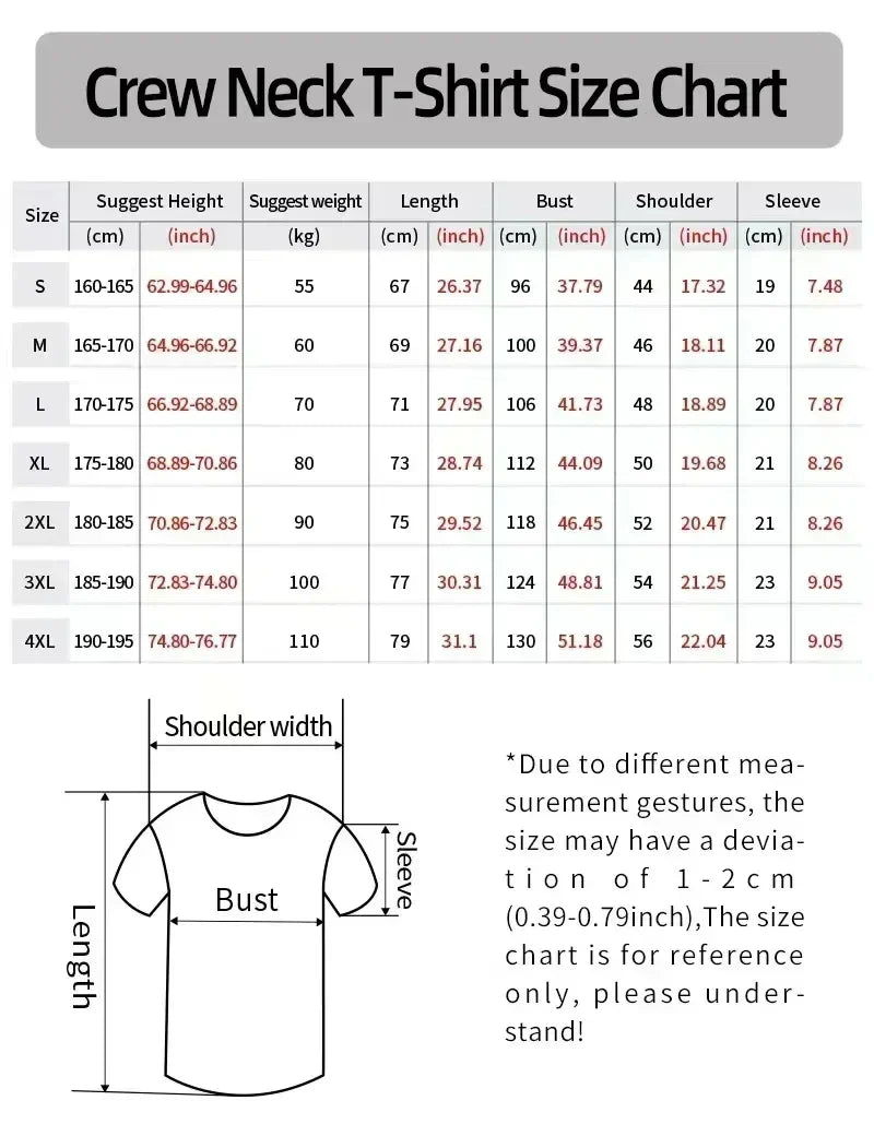 Crew neck t-shirt size chart in cm and inches for rapper frank retro y2k unisex blond hip hop ocean album tee sizes s to 4x