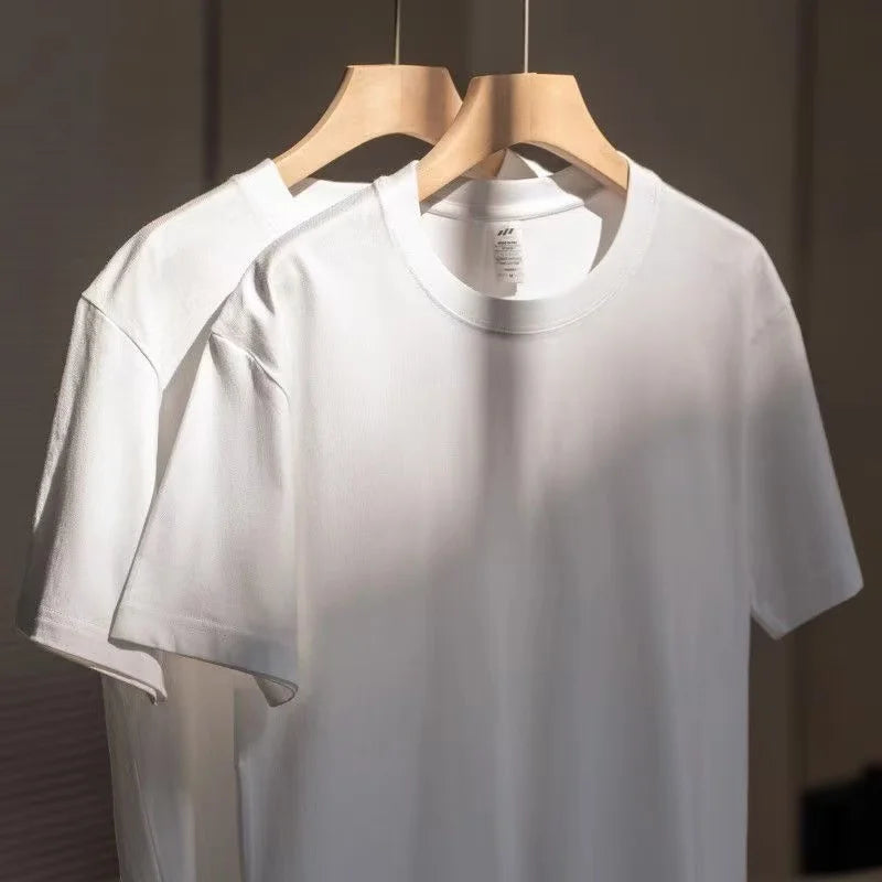 White cotton crew-neck rapper frank retro t-shirt hanging on wooden hanger for hip hop ocean album clothing style