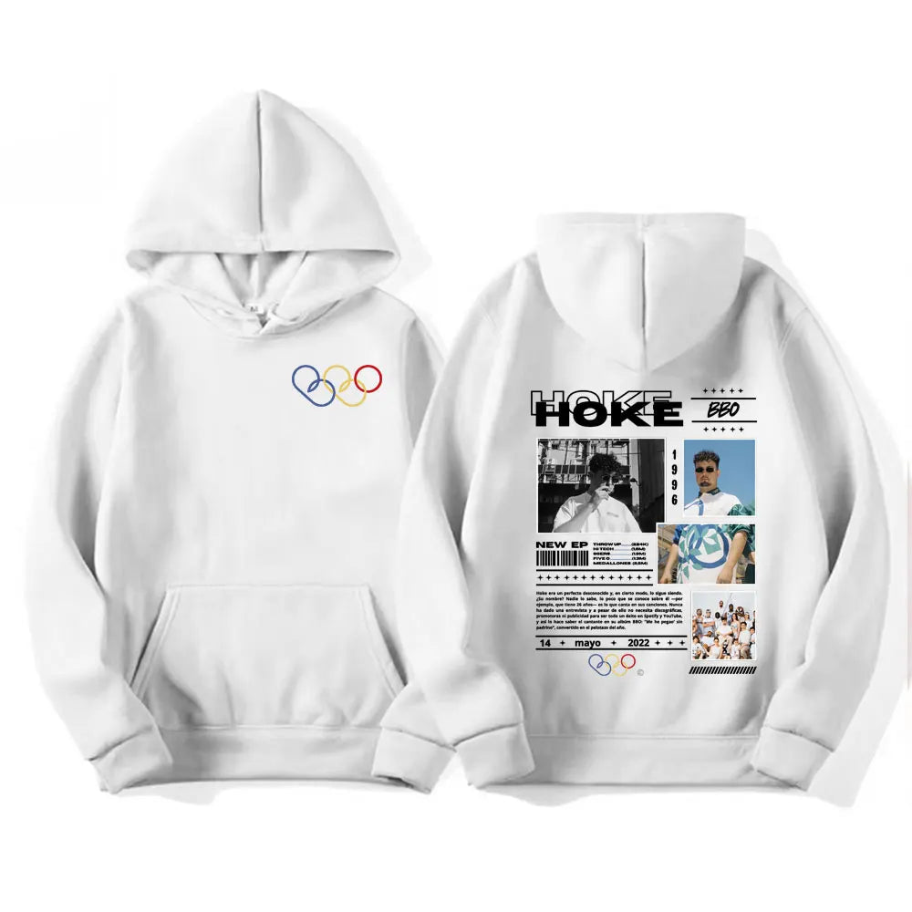 White rapper hoke bbo album tour cover hoodie with olympic rings chest graphic and back design pullover high quality