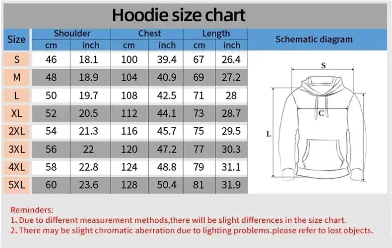 Hoodie size chart with cm and inch measurements S to 5XL and schematic for rapper nengo flow life album tour autumn unisex fashion