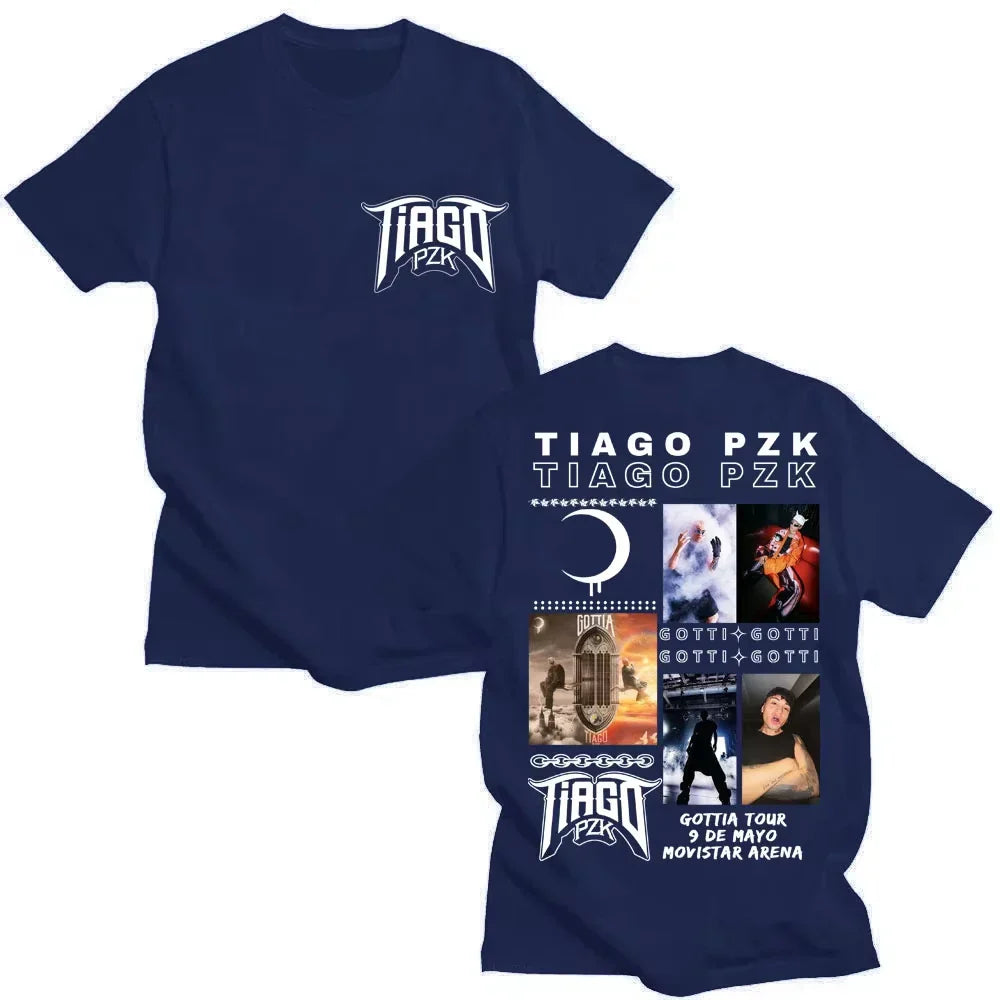 Navy blue cotton oversized t-shirt featuring rapper tiago pzk tour vintage hip hop graphic design for men and women