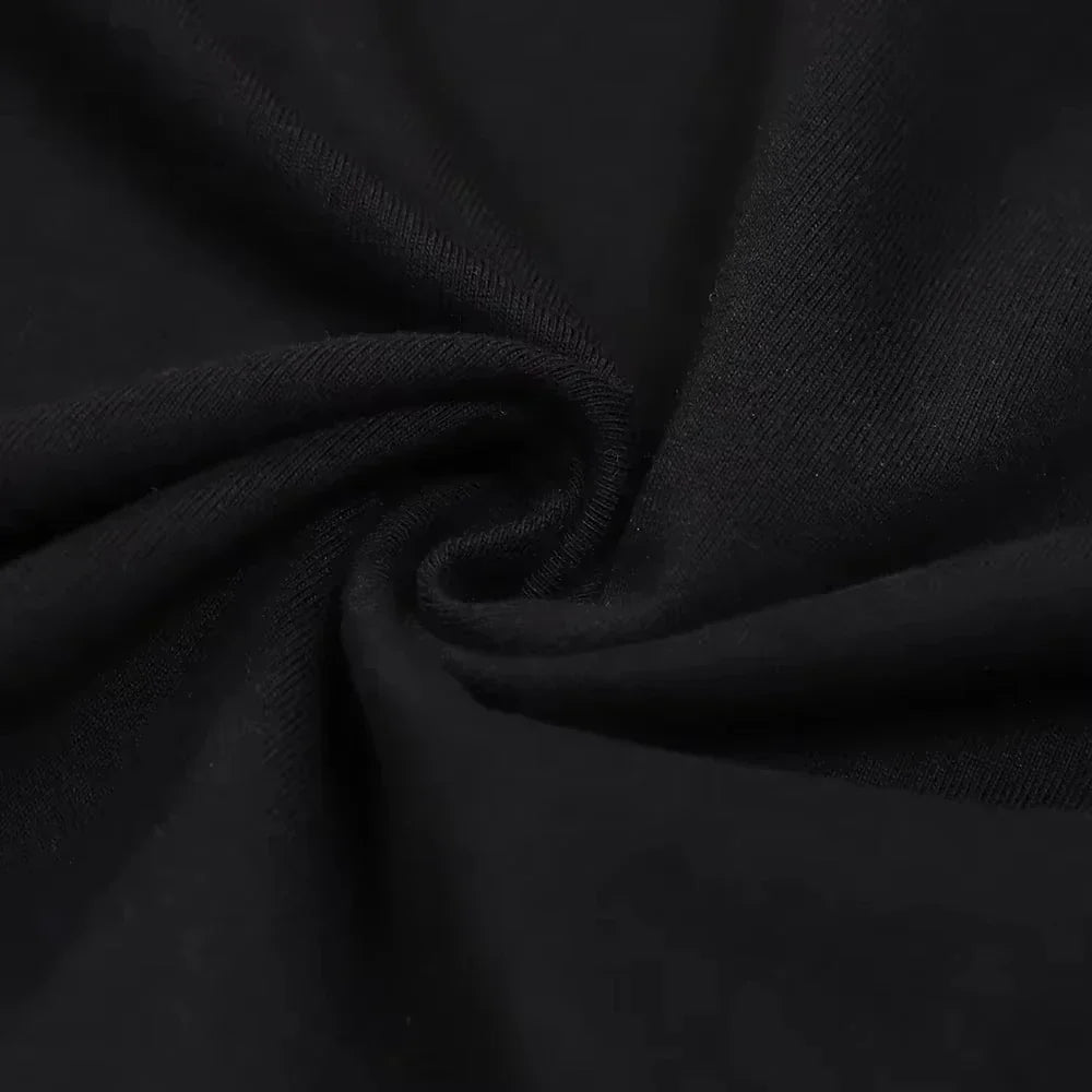 Black soft-textured fabric with subtle ribbed weave on rapper tupac men’s printed hip hop cotton short-sleeve t-shirt