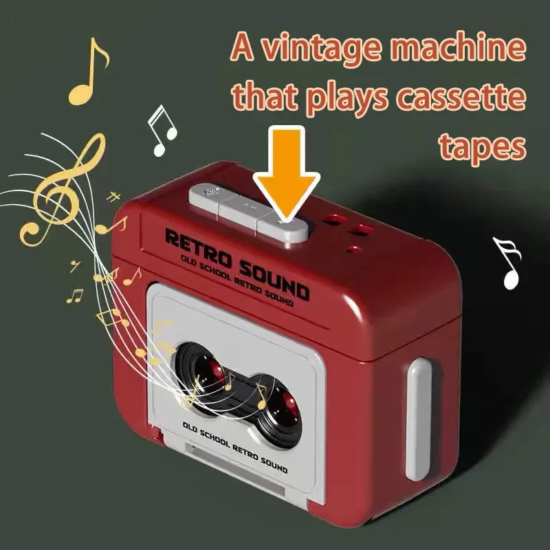 Red and white retro recorder mini with black reels portable sound decompression ornament pendant friends gifts