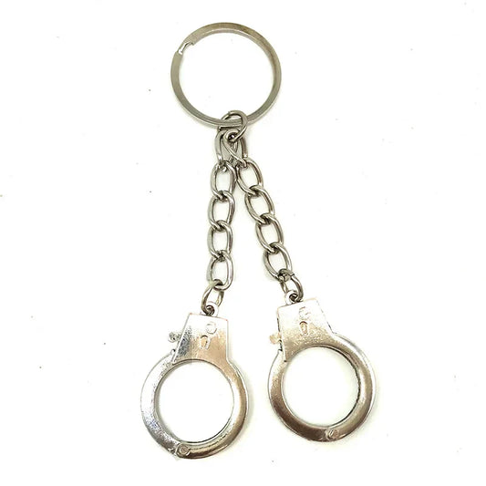 Silver metal keychain shaped like chain silver handcuffs for rock hiphop punk wallet belt or pants accessories