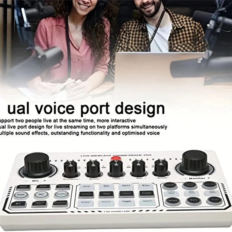 White live sound card audio mixer with black knobs labeled live broadcast audio mixer 2018 for otg digital lossless use
