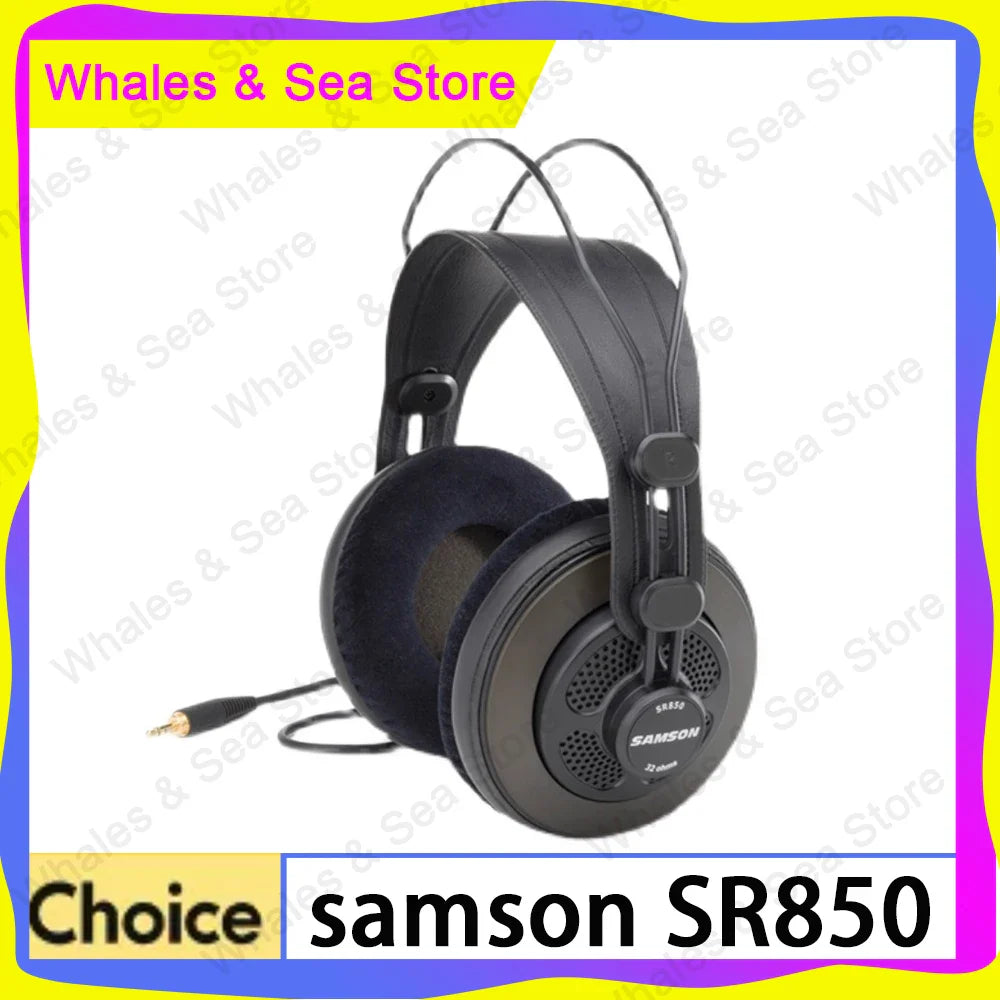 Black samson sr850 studio reference monitor headphone with padded headband and earcups for recording monitoring music
