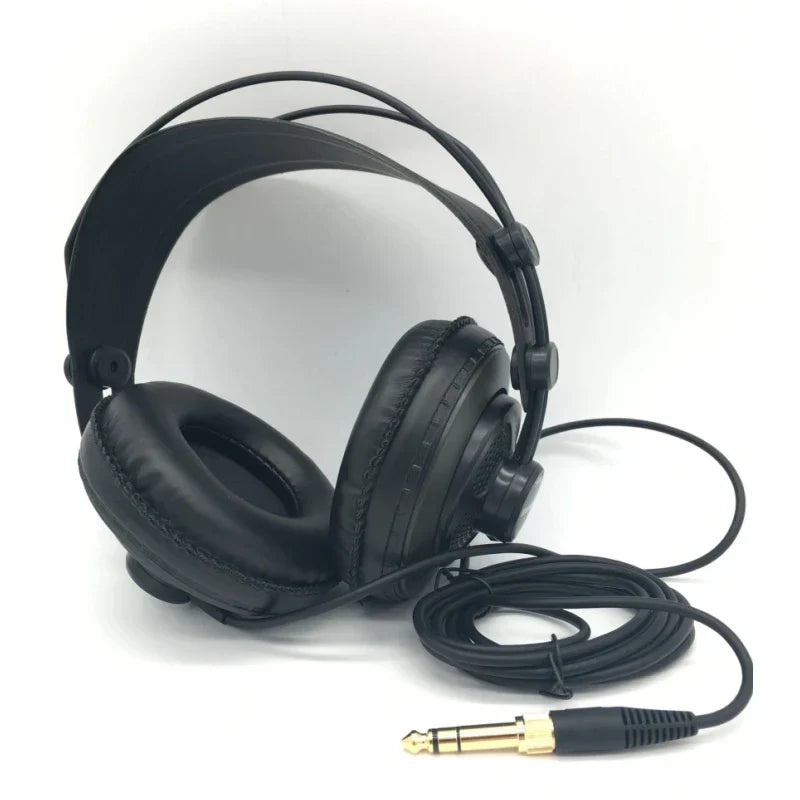 Black samson sr850 studio reference monitor headphone with padded earcups and coiled cable for recording monitoring music