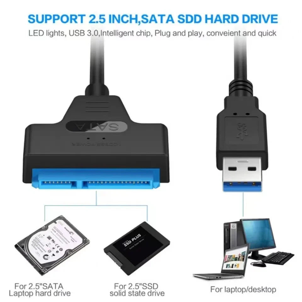 Black sata to usb 3.0 adapter cable with blue connector for external hdd ssd conversion connection and disk computer connector use