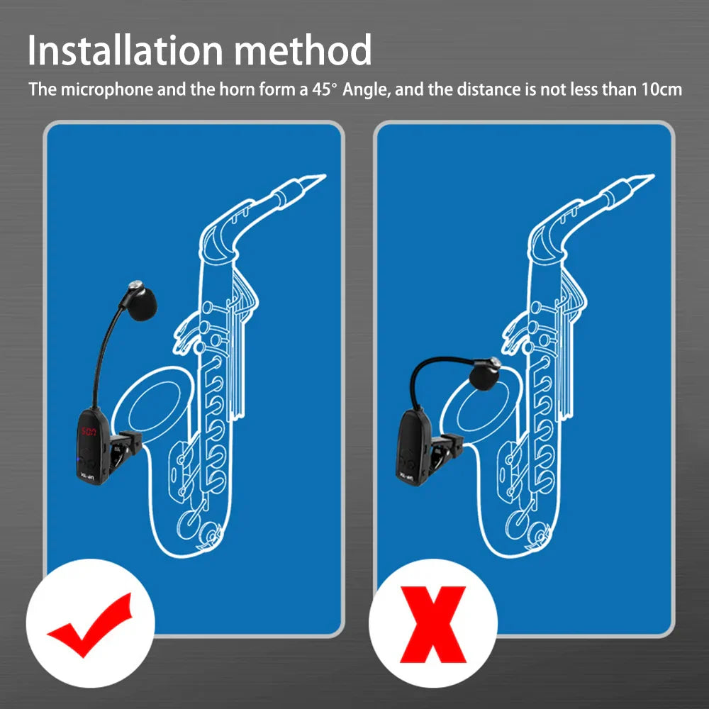 Black wireless sax trumpet trombone special microphone with flexible gooseneck clip-on instrument pickup amplifier