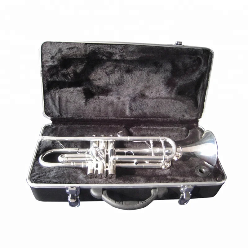 Seasound professional silver edward trumpet in shiny silver oem brass instrument nestled in black padded case