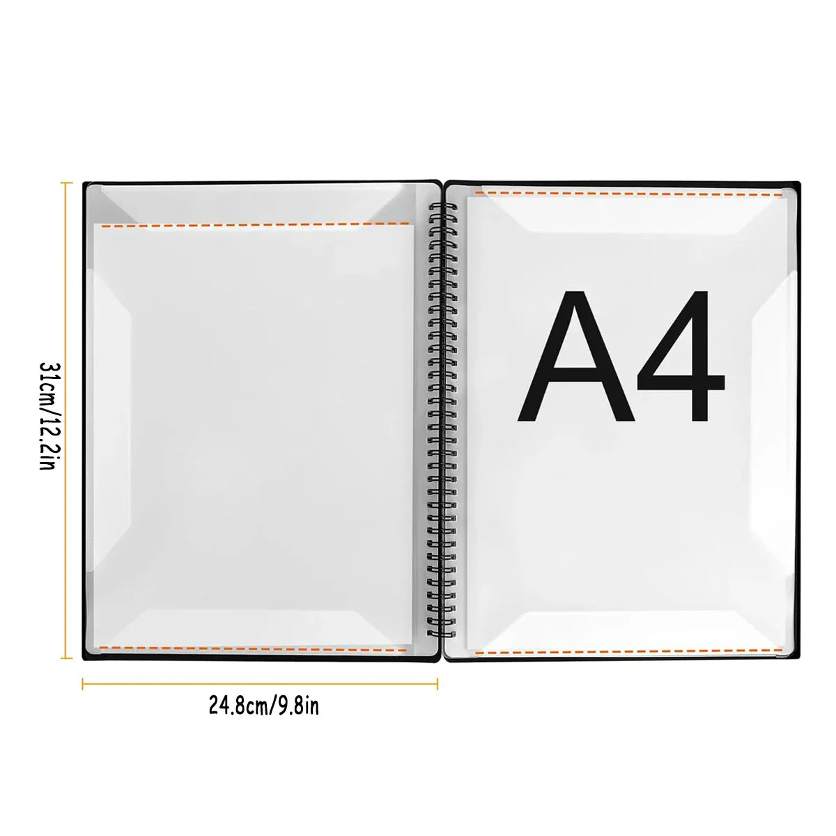 A clear transparent a4 size music sheet music binder with black spiral binding and stitched edges for music storage folder