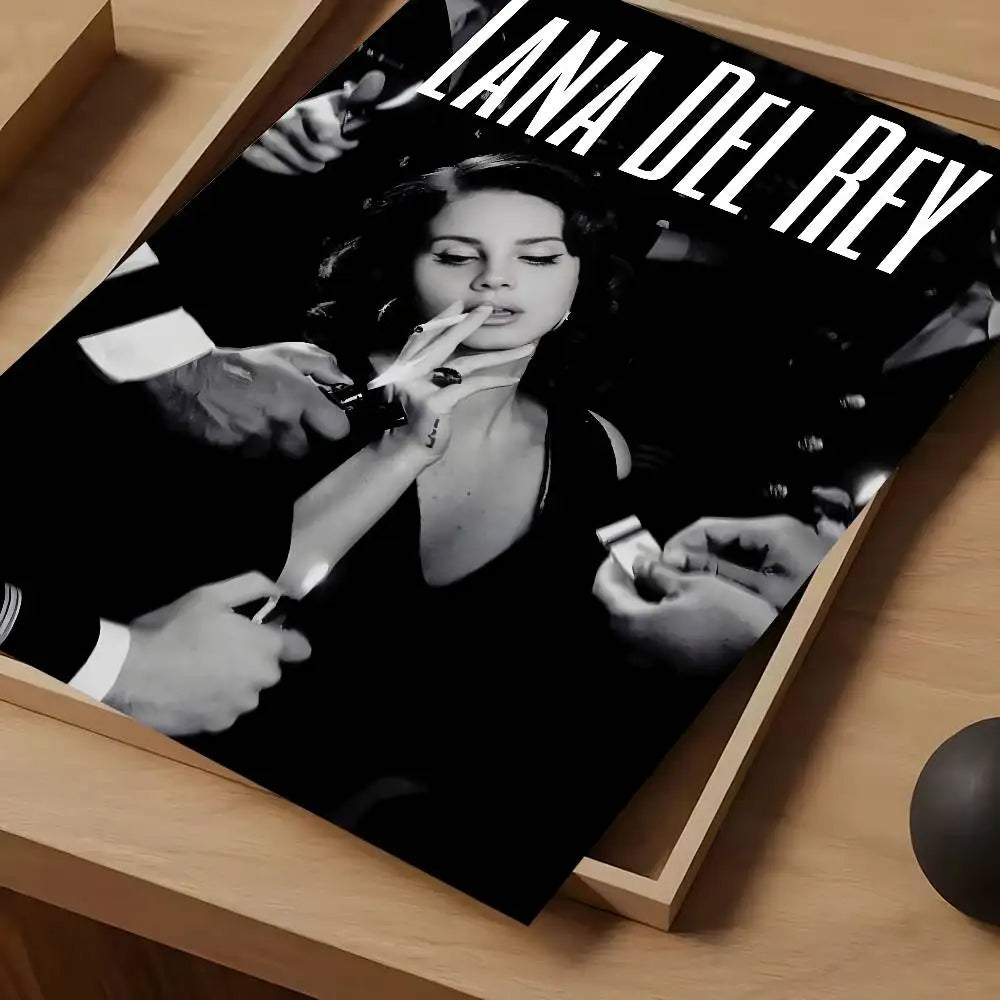 Black and white modern graphic lana del rey poster high quality print featuring vintage photo for home decor wall art